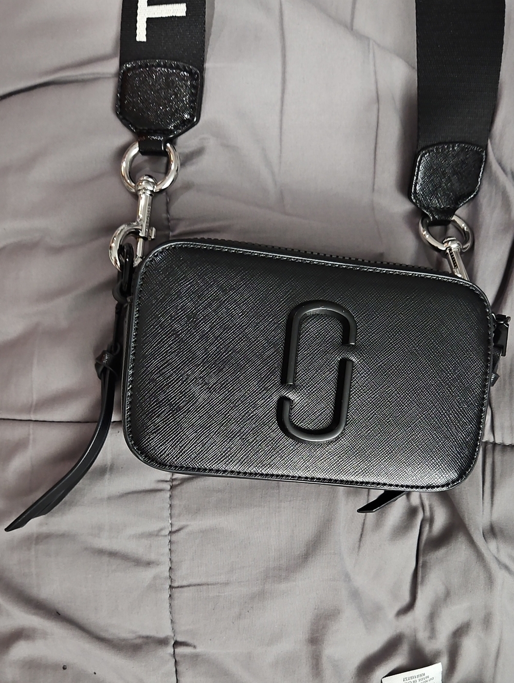 Marc Jacobs Black Textured Crossbody Camera Bag with Logo Detail